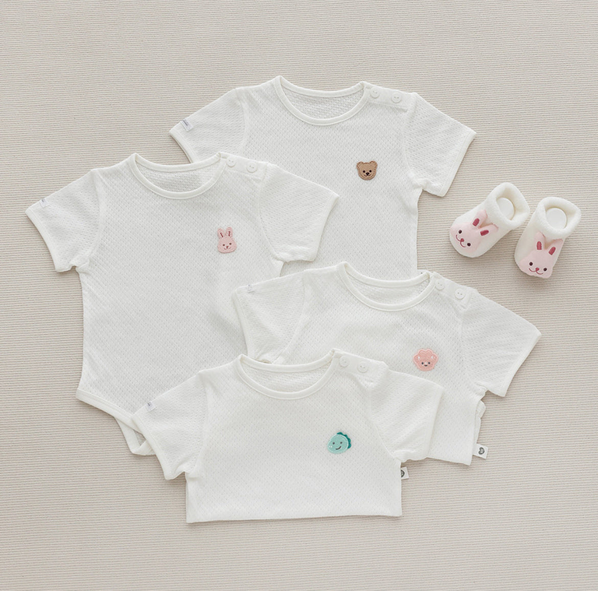 韓國製新生兒夏天透氣包屁衣 Newborn Mesh Bodysuit (0-6mo.)￼(不含螢光劑)