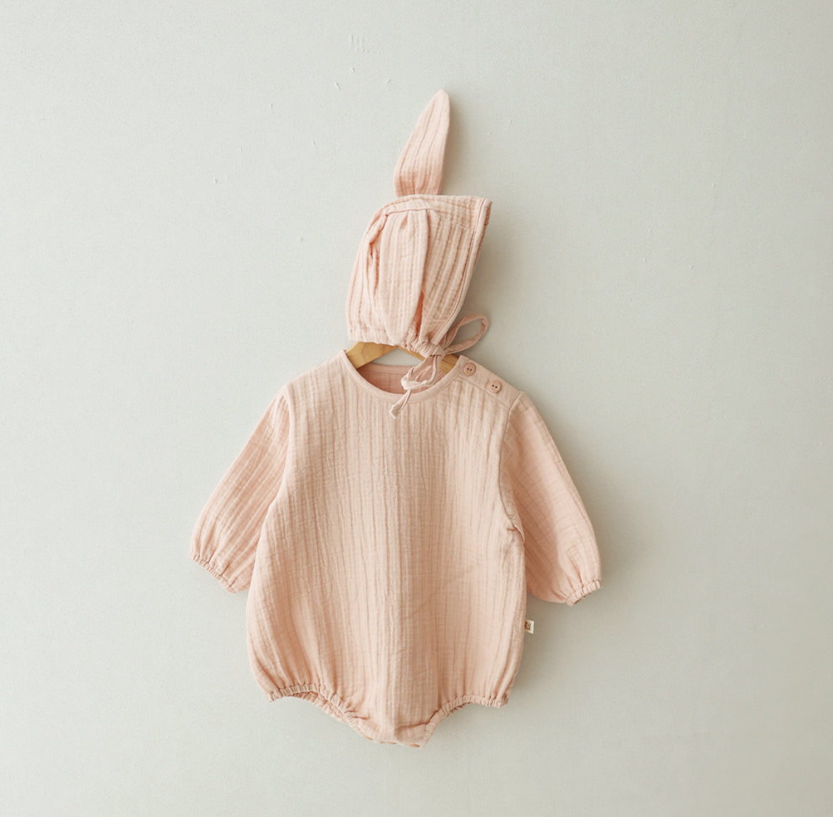 兔兔二重紗棉連身衣套裝 Coco Baby Body Suit Set (兔兔帽+連身衣)