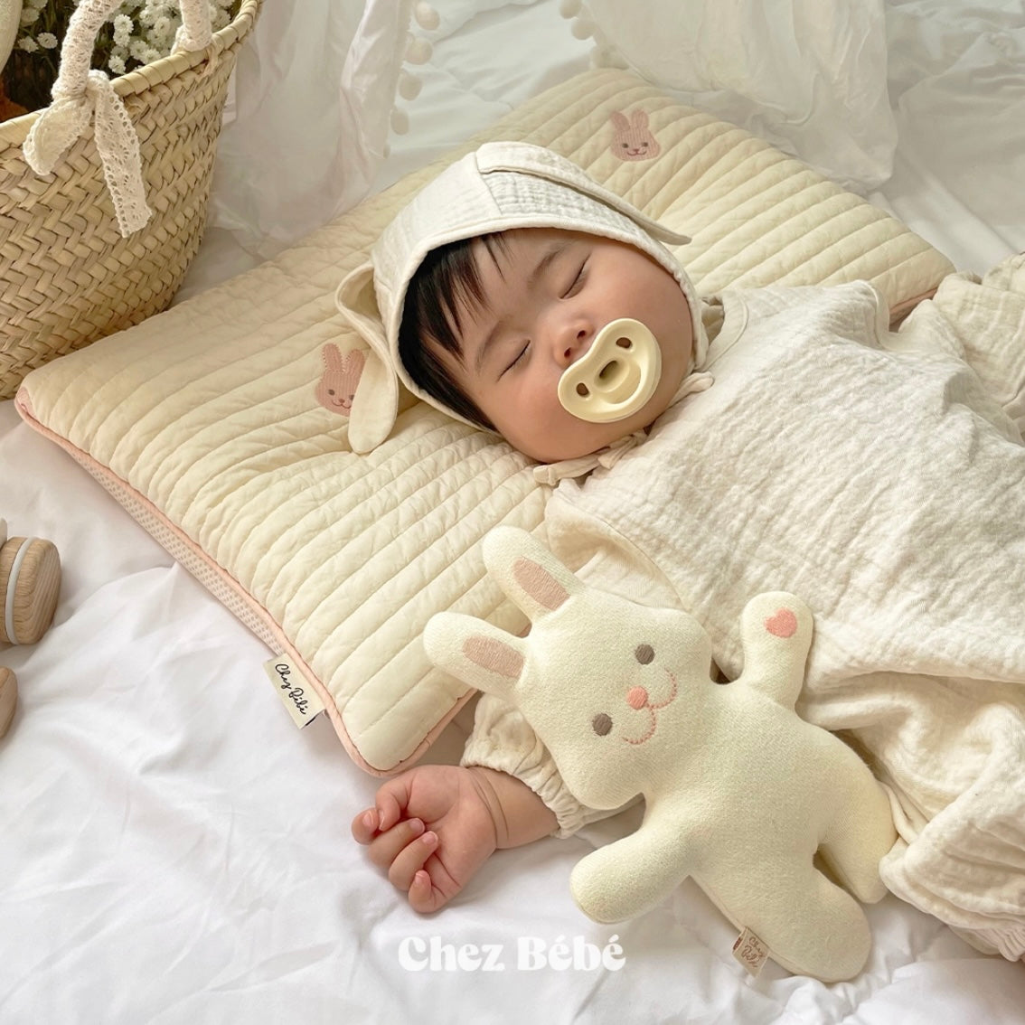 兔兔二重紗棉連身衣套裝 Coco Baby Body Suit Set (兔兔帽+連身衣)