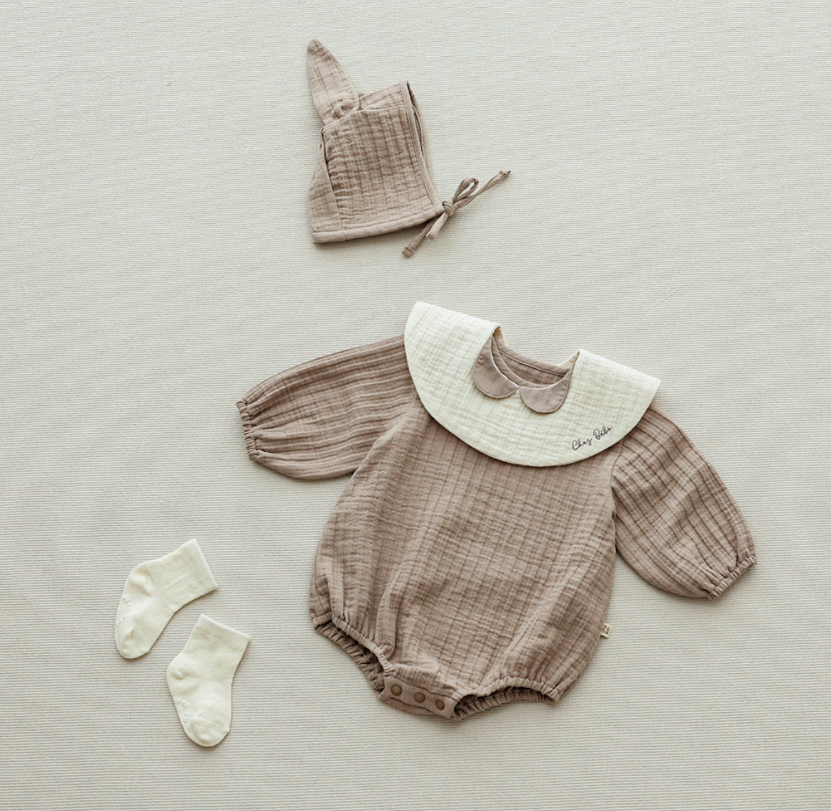 兔兔二重紗棉連身衣套裝 Coco Baby Body Suit Set (兔兔帽+連身衣)