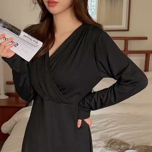 韓國製超高質莫代爾孕婦哺乳連衣裙(黑色) Korea Modal Nursing Dress (Black)