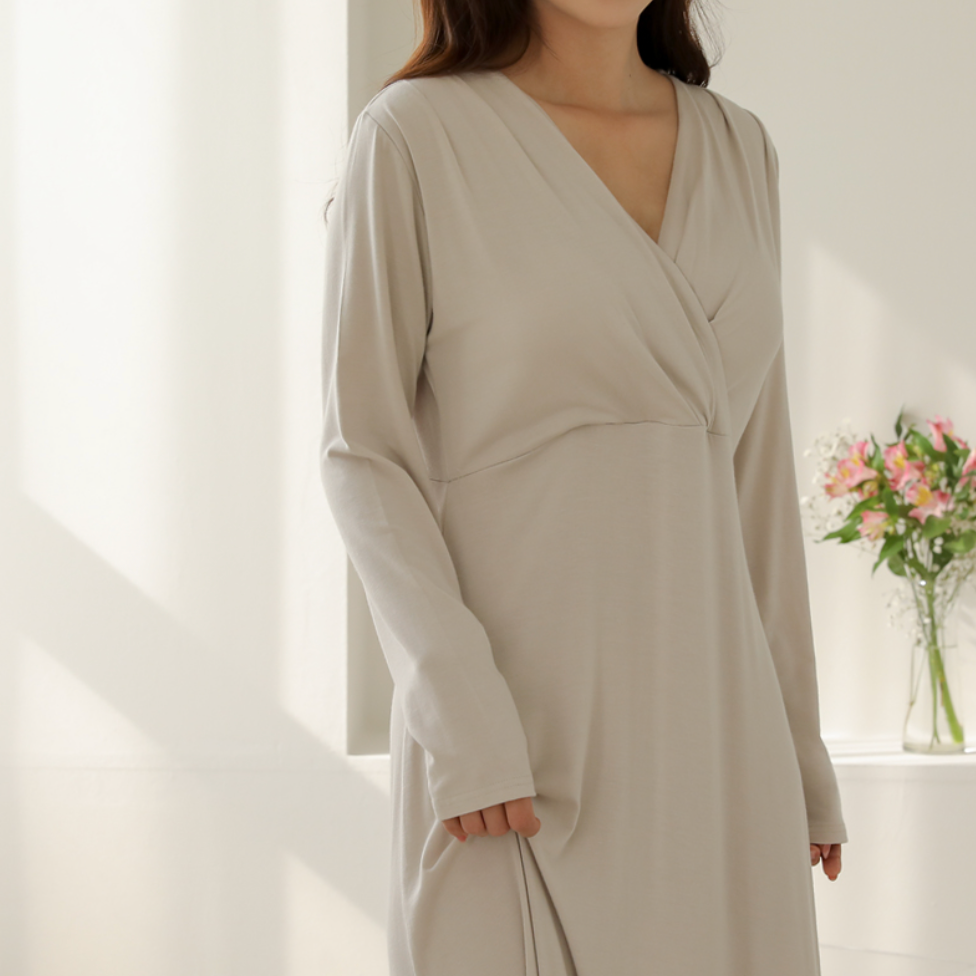 韓國製超高質莫代爾孕婦哺乳連衣裙(灰色) Korea Modal Nursing Dress(Grey)