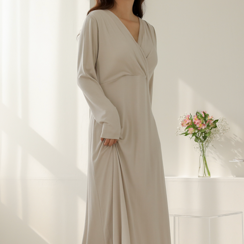 韓國製超高質莫代爾孕婦哺乳連衣裙(灰色) Korea Modal Nursing Dress(Grey)